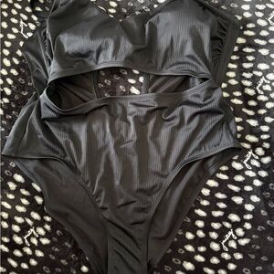 Black Ribbed One-Piece Swimsuit